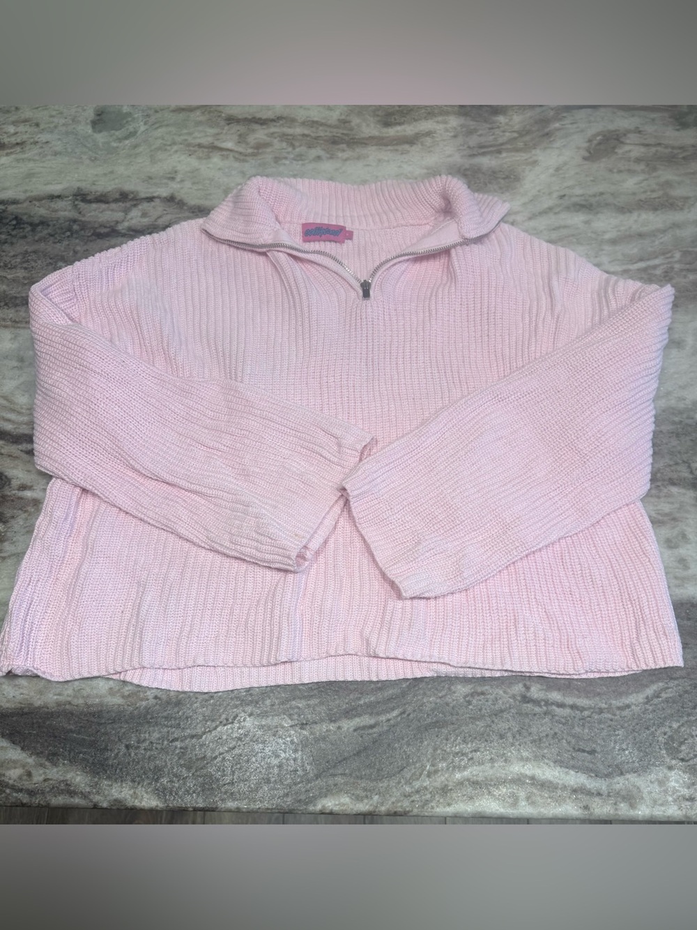Women’s Edikted Baby Pink Half-Zip Ribbed Sweater